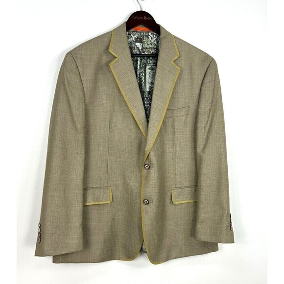 Tallia Mens Sz 48R Green Tan Blazer Two Button Single Breasted Formal Preppy Hng - Picture 3 of 12
